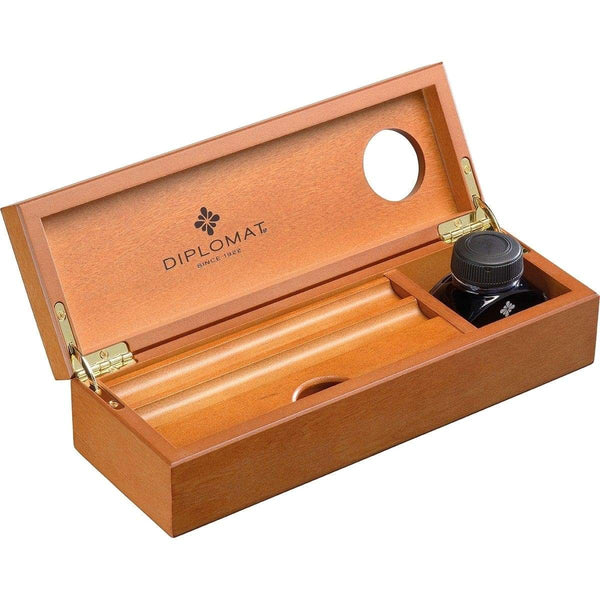 Diplomat, étui à stylos en bois, coffret en cerisier avec encrier et encre bleue