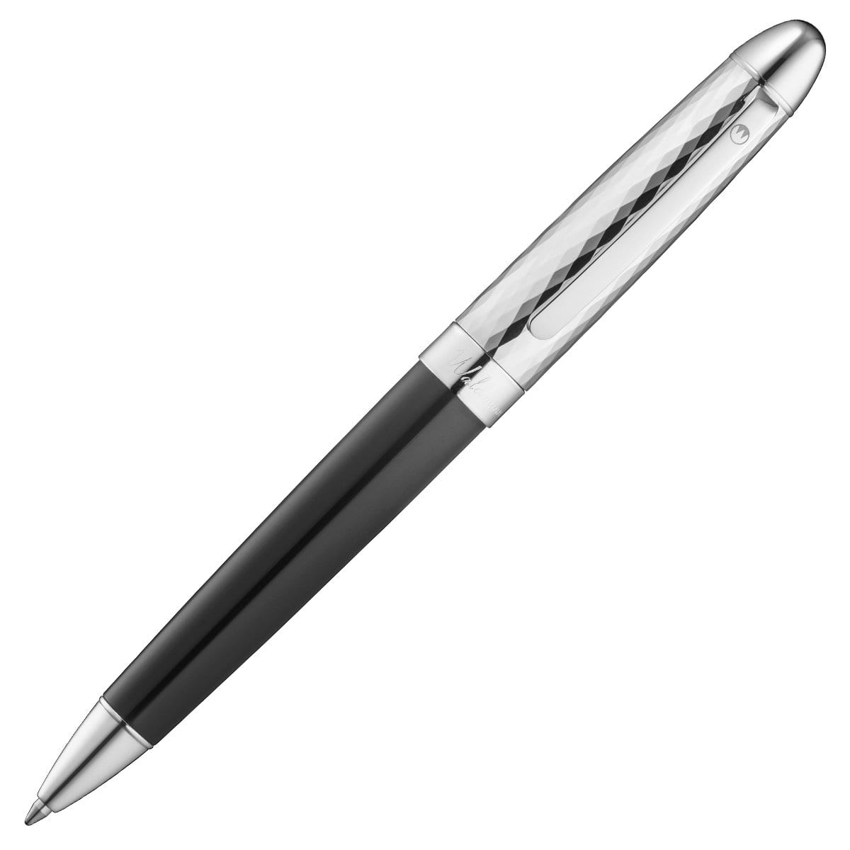 Waldmann, Kugelschreiber, Précieux, Lack Schwarz, wellenförmiger Diamantschnitt-1