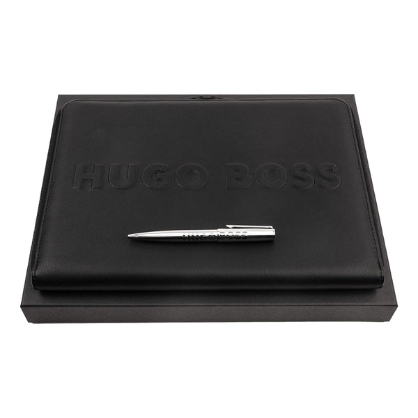 HUGO BOSS, set da scrittura Label, A4, argento