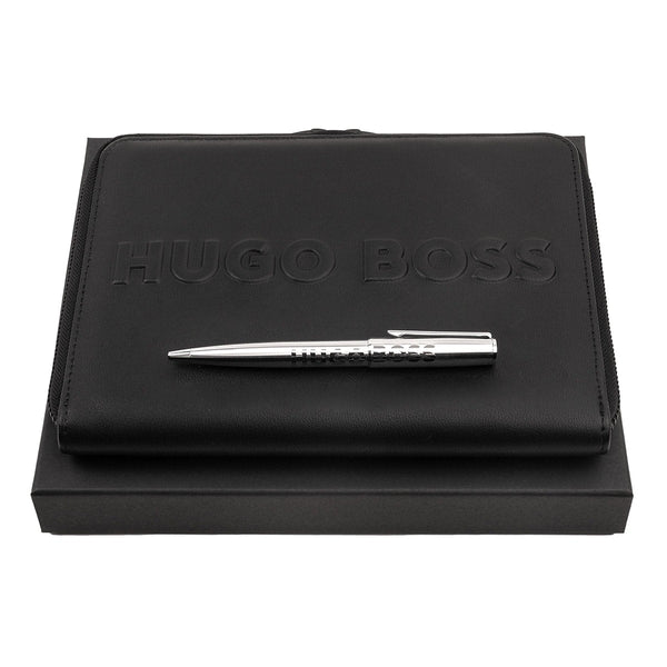 HUGO BOSS, set di scrittura Label, A5, argento