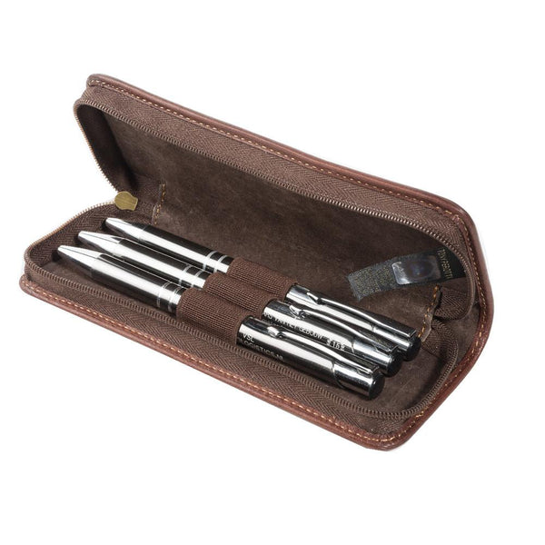 Tony Perotti, Trousse à stylos Vegetale, pour 3 instruments d'écriture avec fermeture éclair, marron