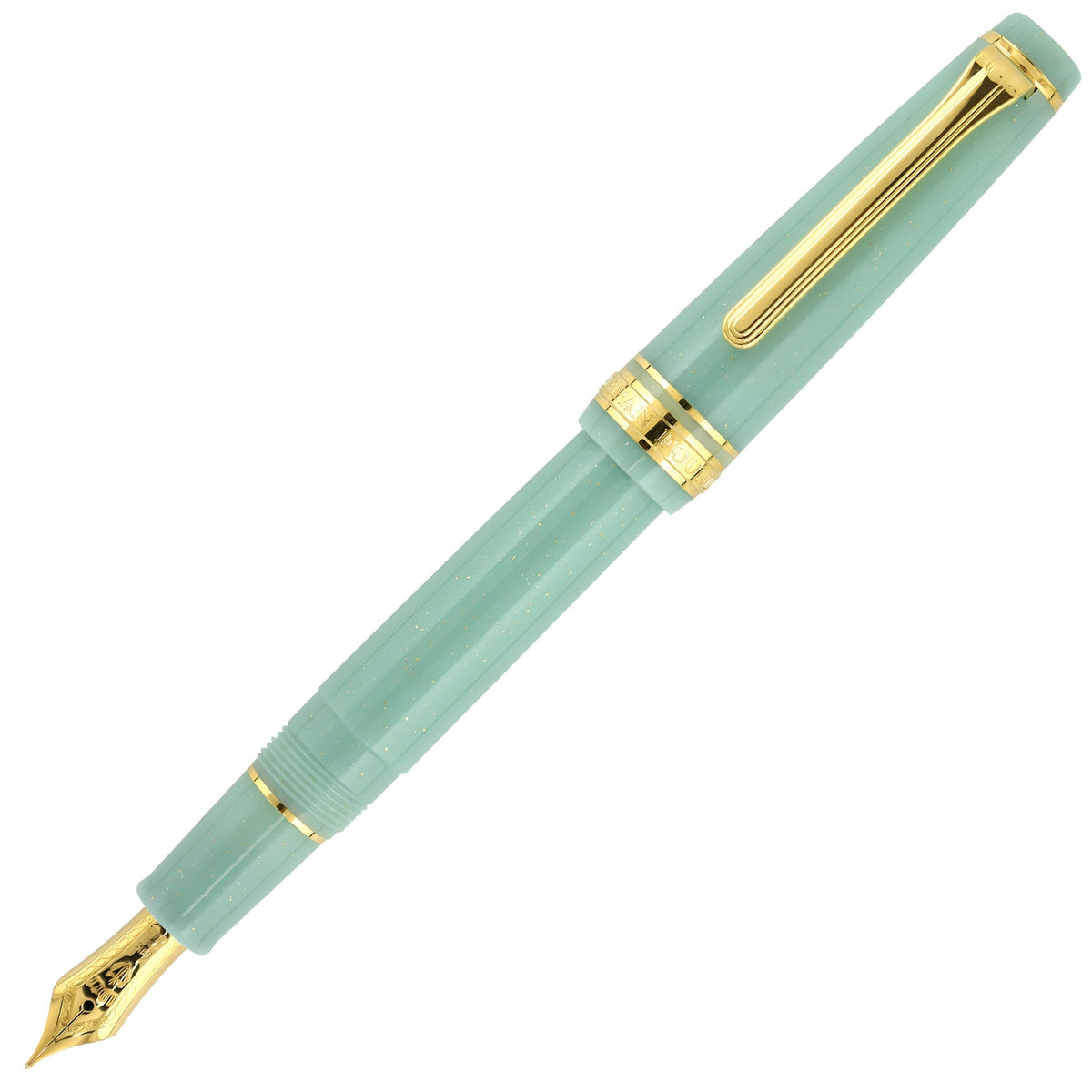 Sailor, Penna stilografica Pro Gear Slim, edizione speciale oro, pennino 14K, Dragon Palace Green Lamé