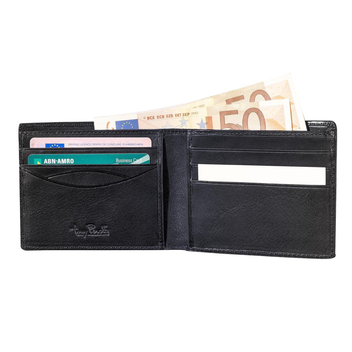 Tony Perotti, portafoglio in pelle conciata al vegetale, scomparto portamonete e scomparti per carte di credito, nero