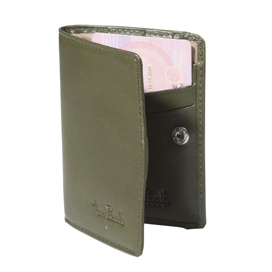 Tony Perotti, porte-cartes Furbo Grinta, fin, compartiment billets, Cognac-Vert