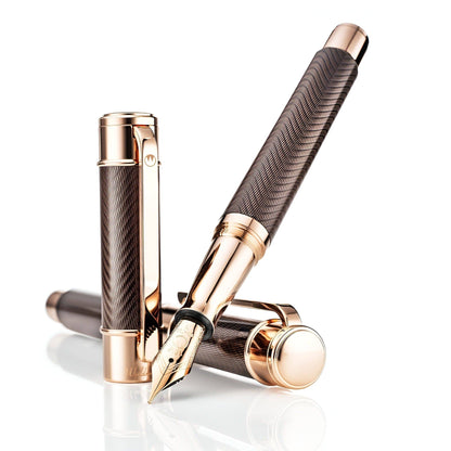 Penna stilografica Waldmann Commander 25 Ltd. Edt., placcata oro rosa, 18kt, marrone